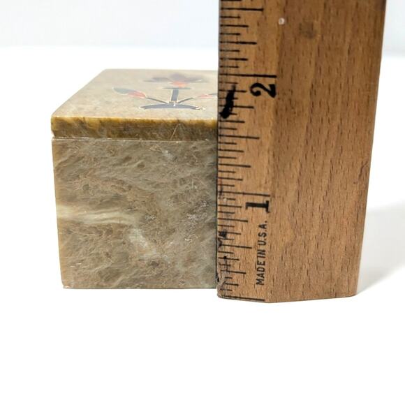 Vtg Beige Soapstone Marble Lidded Trinket Box Floral Inlay Rectangle India - Picture 14 of 16